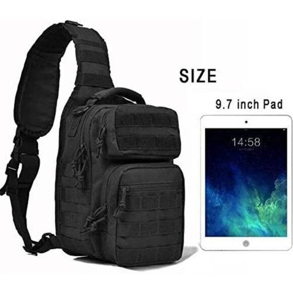 Tactical Sling Backpack Small EDC Shoulder Bag for Travel Range Hiking Black - Picture 2 of 8
